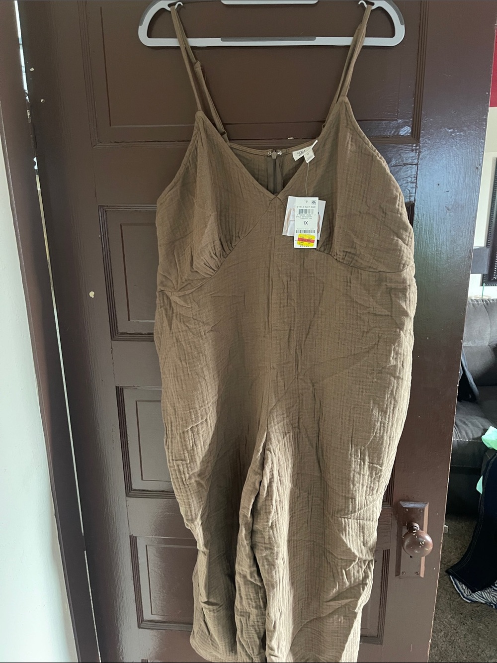 Brown V-Neck Jumpsuit with Adjustable Straps